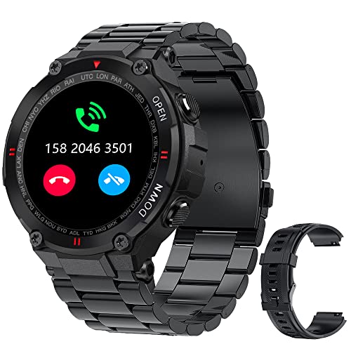 Smartwatch Uomo Orologio Fitness Militari Smart Watch Tracker di Attività con le chiamate Bluetooth, Cardiofrequenzimetro, Sportivi Contapassi Controllo Musica Cronometro per Android iOS