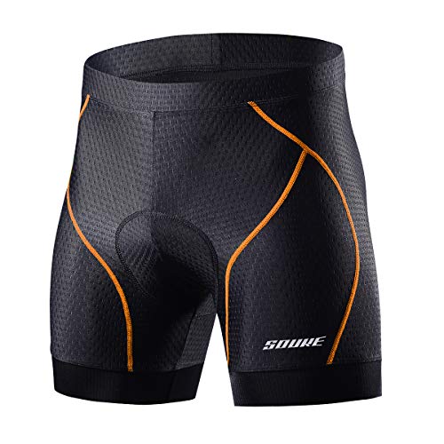 Souke Sports-Mutande Bici per Uomo Pantaloncini da Ciclismo Imbottitie 4D Pantaloncini Corti da Bicicletta Traspiranti Antiscivolo Antiurto(L,Black Orange)