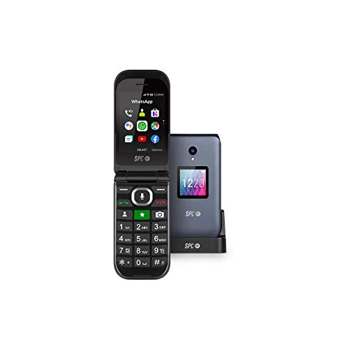 SPC Jasper - Telefono cellulare 4G senza cover per anziani, con Whatsapp, tasti grandi, tasto SOS, volume alto e base di ricarica, colore grigio.
