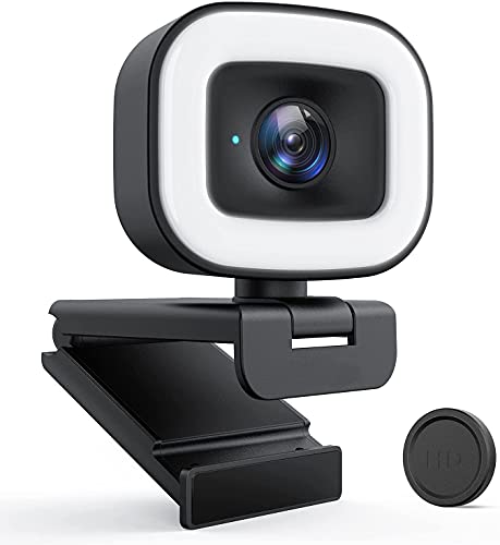 Streaming Webcam HD 1080P 60fps con Anello di Luce, Webcam PC con Doppio Microfono, USB Autofocus Videocamera per Skype, Chat video, Twitch, OBS Xsplit, Hangouts, YouTube, Facebook,