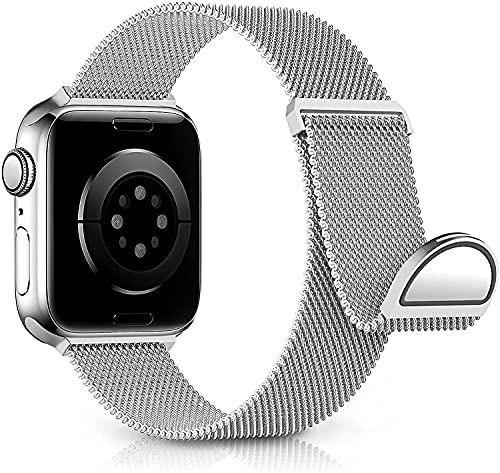 Suahacd Cinturino Compatibile con Cinturino Apple Watch cinturino 38mm 40mm 41mm 42mm 44mm 45mm，Cinturini in Maglia Milanese per iWatch Series 7 6 5 4 3 2 1 SE. (Argento, 42mm 44mm 45mm)