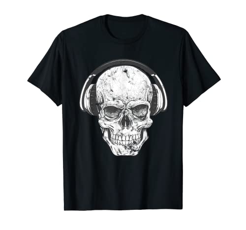 T-shirt con teschio e cuffie DJ Tee per gli appassionati di musica Maglietta