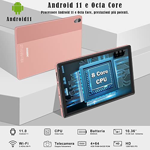Tablet 10.36 Pollici SEBBE Tablet Android 11 OS Processore Octa-Cor...