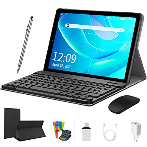 Tablet 10 Pollici, Android 10.0, Display 1080P IPS, Processore Quad-Core,4 GB RAM + 64 GB ROM, Espansione SD da 128 GB 8000mAh WIFI GPS Doppia Fotocamera, Tablet con sim in Offerta, Tastiera e penna