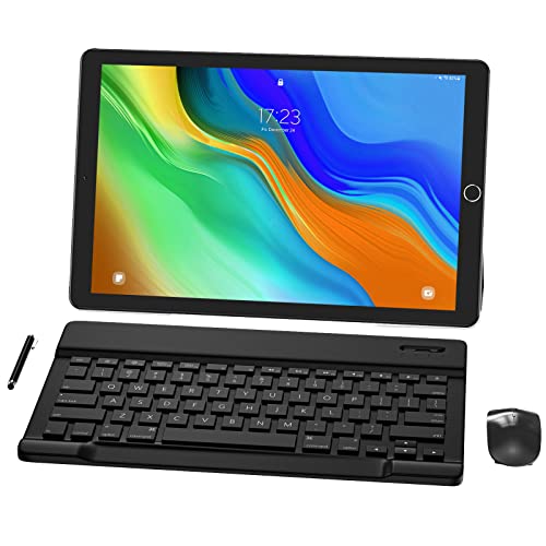 Tablet 10 pollici Android 10.0 Tablet 4G LTE-YUMKEM, 4 GB di RAM, 64 GB di ROM, doppia SIM, WiFi, doppia fotocamera, GPS, schermo IPS HD 1280x800, tipo C, tastiera e mouse Bluetooth (Negro)