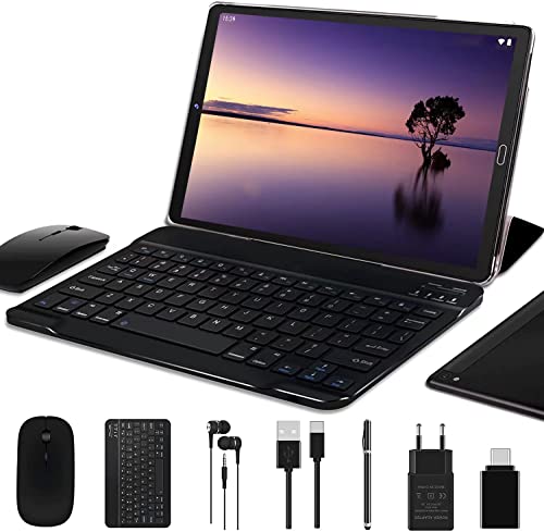 Tablet 10 Pollici GOODTEL Android 11, 4 GB RAM + 64 GB ROM, WiFi, GPS, Batteria 8000mAh, Doppia Camera 5MP + 8MP, Bluetooth, Schermo HD 10  , SD TF 4-256 GB, con Custodia, Tastiera e Mouse, Nero