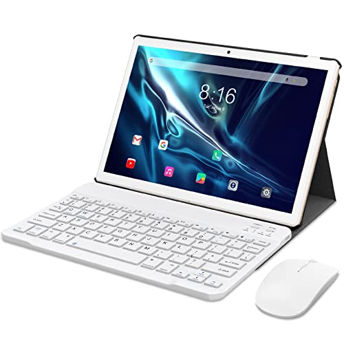 Tablet 10 pollici YOTOPT Android 11, 1.8Ghz Processor, 64GB ROM(1 TB Estensibile), Schermo HD IPS, 5MP+8MP, WiFi, Bluethooth, GPS, Tablet con Mouse e Tastiera e Stilo-Oro