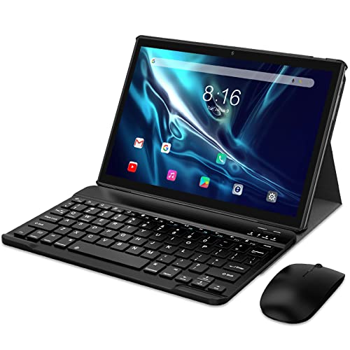 Tablet 10 pollici YOTOPT Android 11, 1.8Ghz Processor, 64GB ROM(1 TB Estensibile), Schermo HD IPS, 5MP+8MP, WiFi, Bluethooth, GPS, Tablet con Mouse e Tastiera e Stilo-Nero