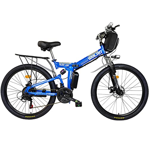 TAOCI Bicicletta elettrica pieghevole uomo donna 26  ruote 48 V Urban E-Bike Trekking MTB, design impermeabile IP54 adulto Ebike, viaggio quotidiano (blue)