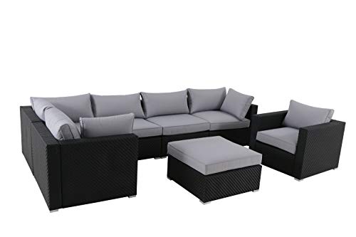 Tarrington House XXL Set di mobili da giardino (7 pezzi) con divano angolare, acciaio rattan (nero grigio), con tavolino, resistente alle intemperie, ideale anche per attività gastronomiche