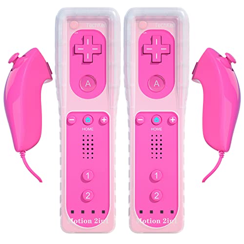 TechKen Controller e Nunchuck, Joystick di Gioco Remoti sena fili per Wii e Wii U (2 Rosa)