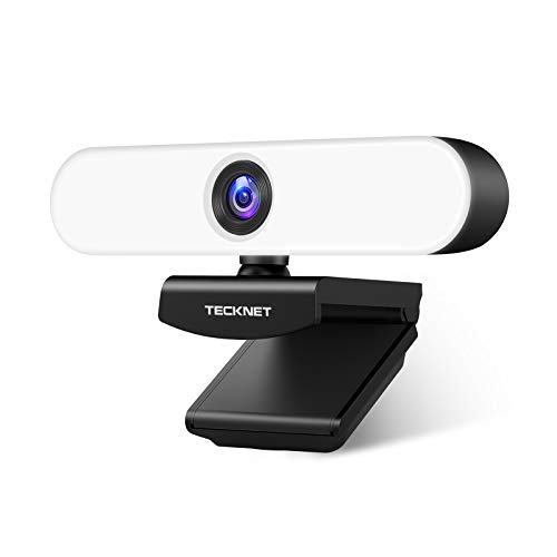 TECKNET Webcam 1080P, Webcam per PC con Microfono con Cancellazione Del Rumore, Full HD, Luce ad Anello 3 Colori, Rotazione a 360° Plug and Play Autofocus per Streaming, Adatta per Riunioni Gioco ecc