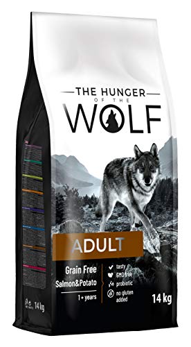 The Hunger of the Wolf Cibo secco per cani adulti di tutte le razze e cani con allergie, linea delicata senza cereali a base di salmone e patate - 14 kg
