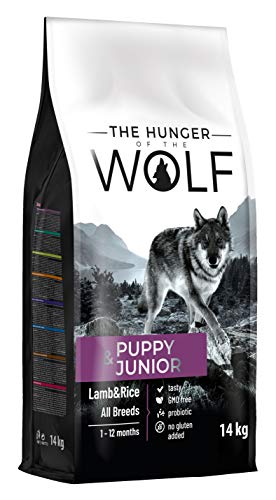 The Hunger of the Wolf Cibo secco per cuccioli e cani giovani di tuttle le razze, linea delicata senza cereali a base di riso e agnello - 14 kg