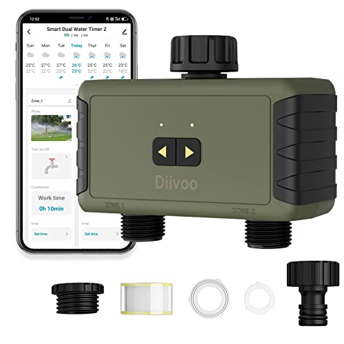 Timer Irrigazione Bluetooth, Diivoo 2 uscite Centralina Irrigazione per Irrigazione automatica, Programmatore Irrigazione di Irrigazione della piscina del prato