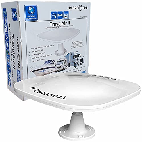 TRAVELAIR-II Antenna Digitale omnidirezionale amplificata HD TV Antenna ad alta guadagno 32dB. DVB-T2 UHF FM DAB. 12V   24V. Ideale per camper camper roulotte barca di Unispectra (Antenna)