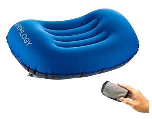 Trekology Cuscini Gonfiabili Ultraleggeri da Viaggio Campeggio – Cuscino gonfiabile comprimibile, compatto, comodo ed ergonomico, fornisce supporto a collo e zona lombare. Deep Blue