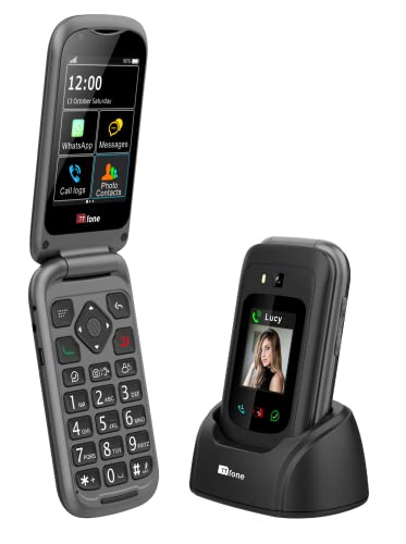 TTfone TT970 – Telefono cellulare per anziani a tasti grandi con apertura Flip, Whatsapp, 4G – Con telecamera 8MP e compatibile con apparecchi acustici e pulsante di assistenza di emergenza