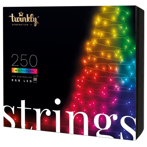 Twinkly Strings – Stringa di Luci a LED Controllabile da App con 250 LED RGB (16 Milioni di Colori). 20 Metri. Cavo Nero. Decorazione Luminosa Intelligente per Interni ed Esterni