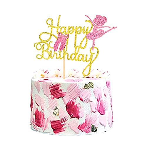 Unimall Global 1 confezione da 1 decorazione per torta di compleanno con glitter dorati, decorazione per torta di danza classica, dolce ballerina, accessorio per feste di compleanno