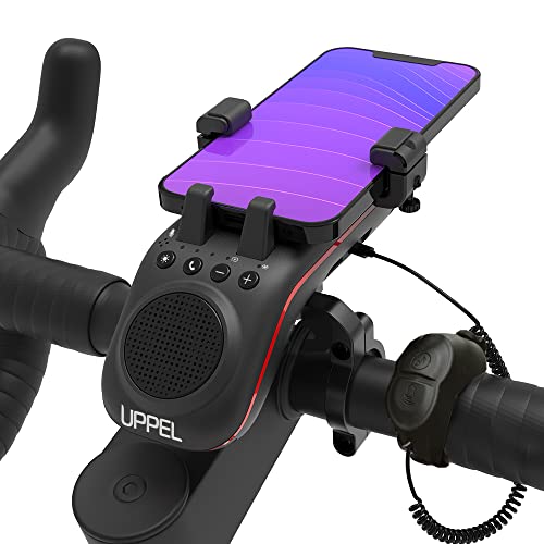 UPPEL Cassa Bluetooth Bicicletta 10-in-1 -Supporto Telefono Bici Multifunzione - Luce LED -Batteria- Clacson - Microfono - Ideale per Bici da Strada e Mountain Bike - Ciclismo Estremo e da Strada