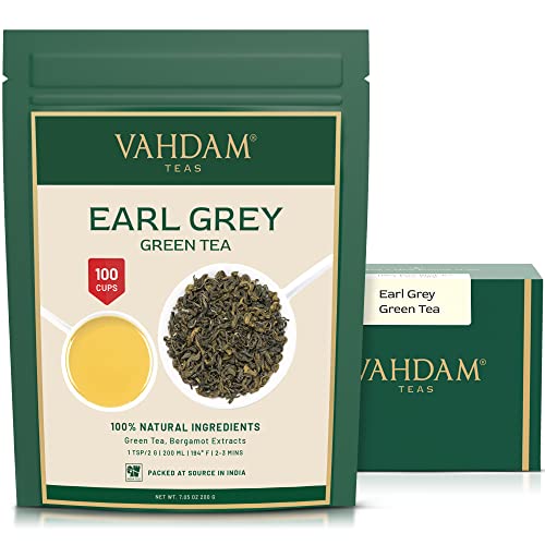 VAHDAM, Foglie Di Tè Verde Dell  Himalaya Earl Grey, 200g (100 tazze) | Tè Verde Darjeeling di alta qualità mescolato con estratti naturali di bergamotto | Green Tea dall India