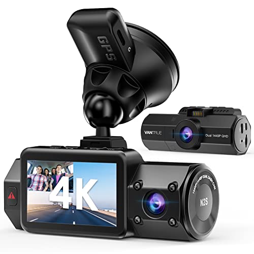 VANTRUE N2S 4K GPS Dual 1440P Videocamera per auto， visione notturna a infrarossi Posteriore, monitoraggio del parcheggio, 3840x 2160P anteriore, 2 pollici 320°condensatore G Sensor Max. 512 GB