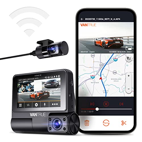 VANTRUE S2 3 Lent 2K + Doppia 1080P WiFi GPS Dash Cam, Telecamera per Auto con Touchscreen IPS da 3  pollici, 24 ore di rilevamento del movimento a 360° HDR, Sensore G & Visione Notturna IR, Max 512G