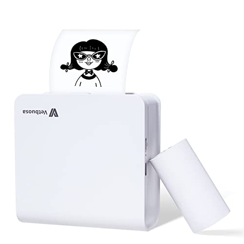 Vetbuosa Stampante Portatile con carta per stampante, Mini Stampante Termica per Sistema Android e IOS, per Journal, Studio, Lavoro, Memo, Etichette, USB Ricaricabile (per 12,30,57 mm)