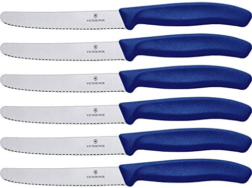 Victorinox, Swiss Classic, set di coltelli seghettati per pomodori da 6 pezzi, lama da 11 cm, lavabili in lavastoviglie, colore blu