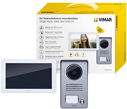 Vimar K40915 Kit Videocitofono Touch Screen Monofamiliare con Alimentatore Multispina, Grigio la Targa Esterna-Bianco Il Monitor