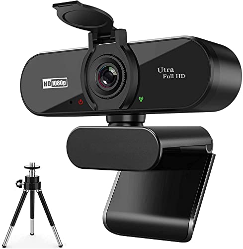 Webcam, 1080P Full HD Web Camera con Microfono, Webcam con la Privacy e Treppiede Videocamera USB, Plug And Play per PC Laptop Skype Studio Conferenza Facetime