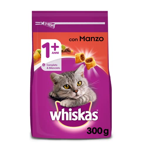 Whiskas Croccantini Adult 1+ con Manzo - Cibo secco per gatti adulti, 14 confezioni da 300 g