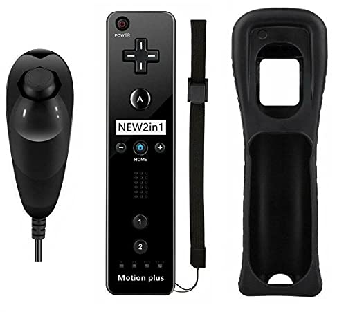 Wii Controller con Nunchuck Remote Motion Plus,Telecomando di Gioco Controller con Custodia in Silicone e Cinturino da Polso per Nintendo Wii e Wii U (nero)