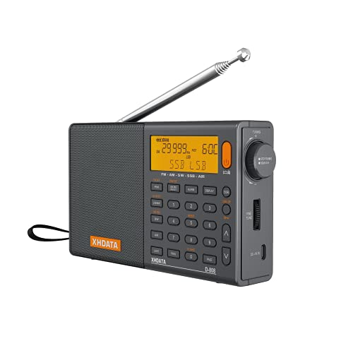 XHDATA D-808 Radio digitale portatile FM stereo SW MW LW SSB RDS Air Band Radio multi altoparlante con display LCD Sveglia Antenna esterna e 2000mah batteria (grigio)