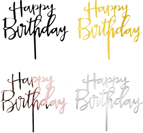 XINGXINLIAN 4 Pezzi Decorazioni per Torte di Compleanno, Cake Topper Torta Compleanno, Scritta Happy Birthday per Torta(Oro, Oro Rosa, Argento, Nero)