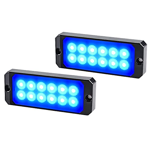 yifengshun 2pcs 12 LED Ultra Sottile Lampeggiante Emergenza Avvertimento Strobo Luci Luce 12-24V Flash Warning Light Bar - Auto Moto Truck-Blu