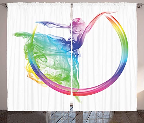 YUANCHENG Tende astratte Forma di Danza del Fumo Sagoma di Ballerina Ballerina Colori Arcobaleno Fantasia Tenda della Finestra della Camera da Letto del Soggiorno