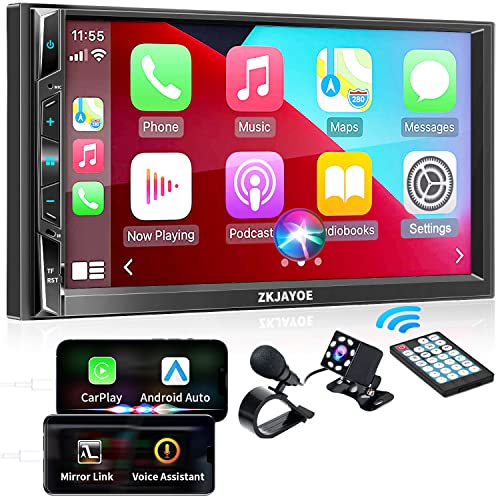ZKJAYOE Autoradio 2 DIN Compatibile con Apple CarPlay & Android Auto & Assistente Vocale, Schermo HD da 7 Pollici con Bluetooth 5.0 Backup Camera 2 USB Porta SD SWC Mirror Link, FM AM RDS Radio