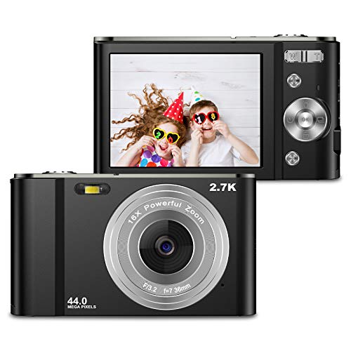 ZORNIK 2.7K Fotocamere Digitali Compatte 2,88 Pollici LCD Ricaricabile HD 44 Mega Pixel, Zoom Digitale 16x, Studenti per Adulti Anziani Bambini (black)