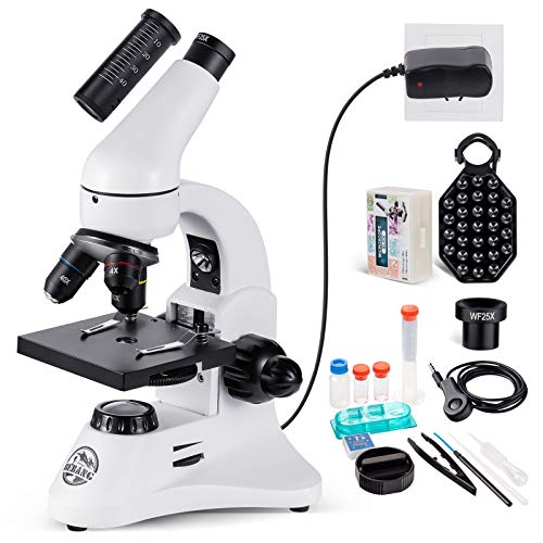100-2000X Microscopio Ottico Composto, Microscopi Biologici Monoculari Professionali Illuminatori a Doppio LED con Messa a Fuoco Grossolana e Fine per Bambini Studenti Adulti