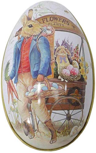 1pcs Uova di Pasqua Luminose Stampate Grande Uovo di Pasqua Vintage Carino Coniglio Modello Scatola di Latta Scatola di Ferro Vuota per La Caccia di Pasqua,B