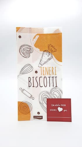 20 Sacchetti 15x31x11 cm per Biscotti fatti in casa con tag adesivo con dedica