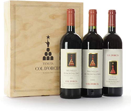 3 Bottiglie di BRUNELLO DI MONTALCINO 1999, 2006, 2014 -Col D Orcia- In Cassetta di Legno