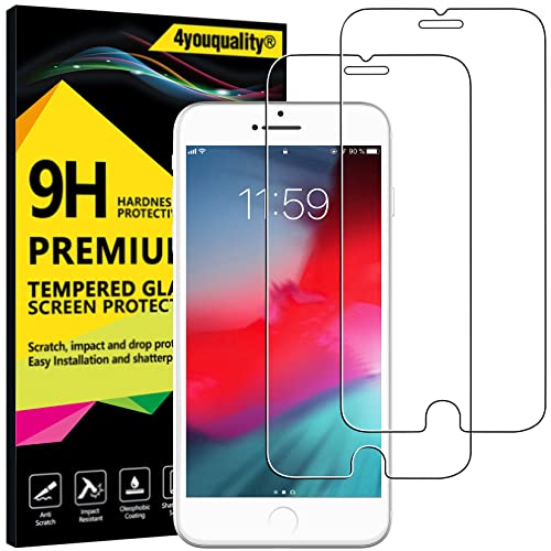 4youquality - Pellicola protettiva per iPhone, in vetro temperato di alta qualità, resistente ai graffi, infrangibile, per Apple iPhone 8 Plus e iPhone 7 Plus, confezione da 2
