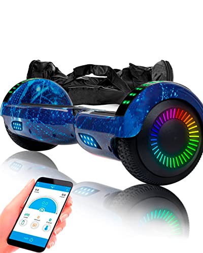 ACBK D01 App - Smart S-Hoverboard Monopattino elettrico autobilanciante con ruote da 6,5  Controllo per App e borsa trasporto-(altoparlante Bluetooth+ruote LED) Velocità max: 10-12km h (blu spaziale)