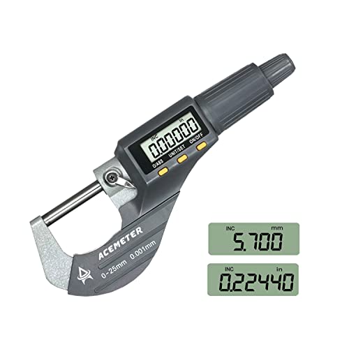 ACEMETER Micrometro Digitale  Calibro Digitale 0-25 mm , Alta Precisione Micrometro Millesimale Professionale Modalità Assoluta e Incrementale Misura Inch Metric