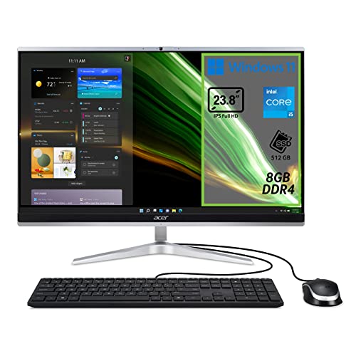 Acer Aspire C24-1650 Computer Fisso All in One, Pc Desktop, Processore Intel Core i5-1135G7, Ram 8 GB DDR4, 512 GB SSD, Display 23.8  IPS FHD LED LCD, Intel Iris Xe, Wifi, Webcam, Windows 11 Home