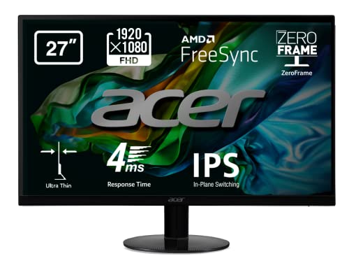 Acer SA270Abi Monitor FreeSync, 27 , Display IPS Full HD, 75 Hz, 4 ms, 16:9, VGA, HDMI 1.4, Schermo PC con Contrasto 100M:1, Lum 250 cd m2, Cavo VGA Incluso, Nero