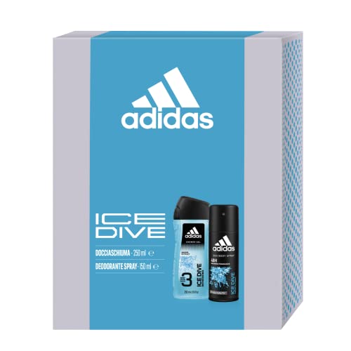 Adidas, Confezione Regalo Uomo Ice Dive, Deodorante Spray 150 ml e Gel Doccia Bagnoschiuma 3in1 250 ml